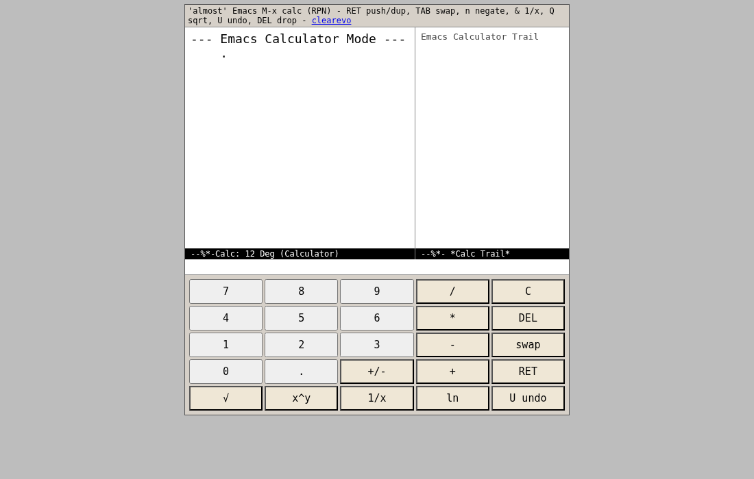 almost Emacs calc screenshot