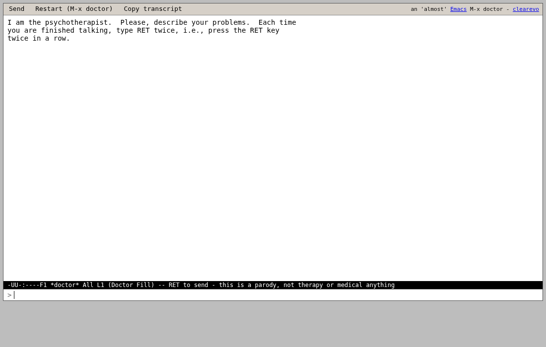 almost Emacs doctor screenshot