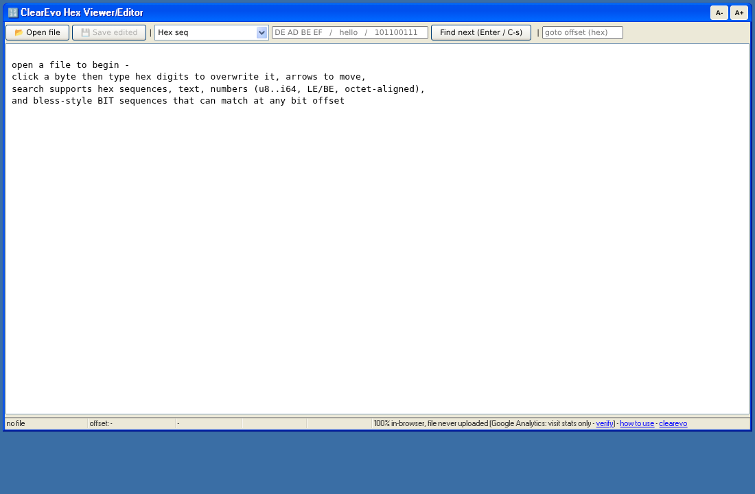 ClearEvo hex viewer/editor screenshot