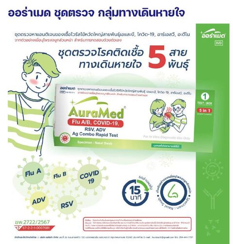 ชุดตรวจออร่าเมด - ไข้หวัดใหญ่ A/B + โควิด-19 + RSV + ADV (5 in 1)