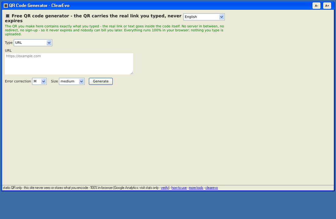 Static QR code generator screenshot
